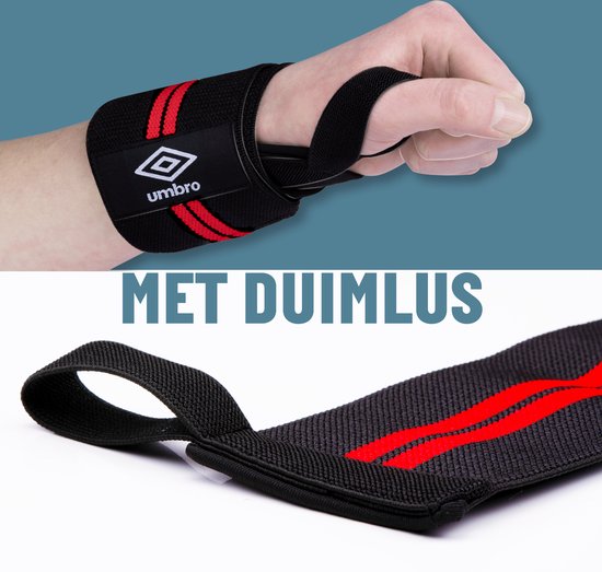 Supports de poignet Umbro - 2 pièces - Pour le fitness, le crossfit et la musculation - Rouge/Noir