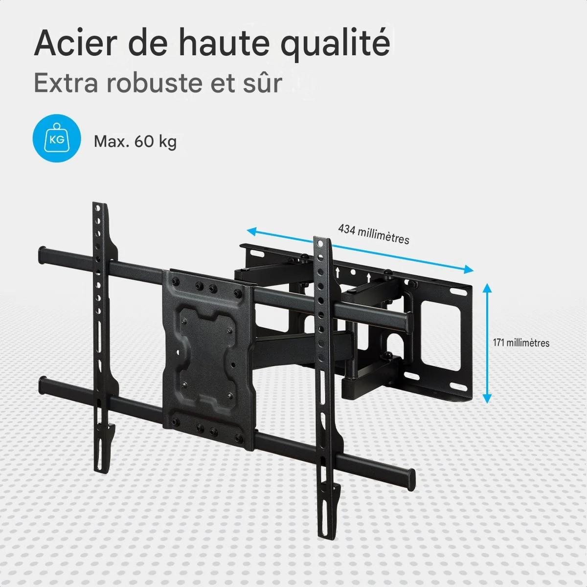 Support mural pour écran - Auronic - Support TV - Rotatif et inclinable - 37 à 70 pouces - jusqu'à 60 KG - Noir