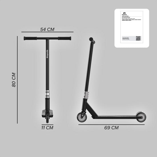 Trottinette - LifeGoods Stuntstep Pro X - T-bar - HIC - Garçons/Filles - 110mm - 100KG - Noir