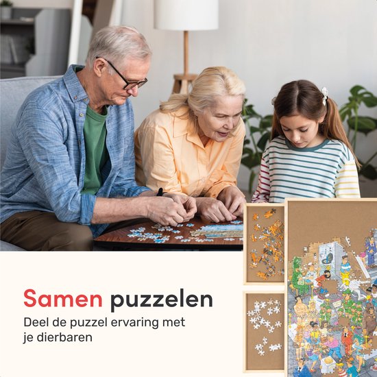 Plateau de puzzle rotatif avec système de rangement - 6 tiroirs - 1500 pièces - Bois - Table de puzzle - Classeur de puzzle - 64 x 86 x 4 cm - Couvercle de protection inclus - Tapis de puzzle - Mallette - Bois