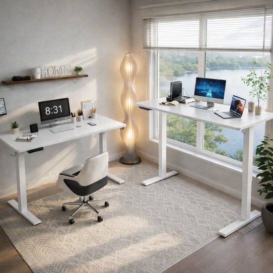 Bayt Bureau assis-debout - Bureau électrique - Bureau réglable en hauteur - 120 x 60 cm - Blanc