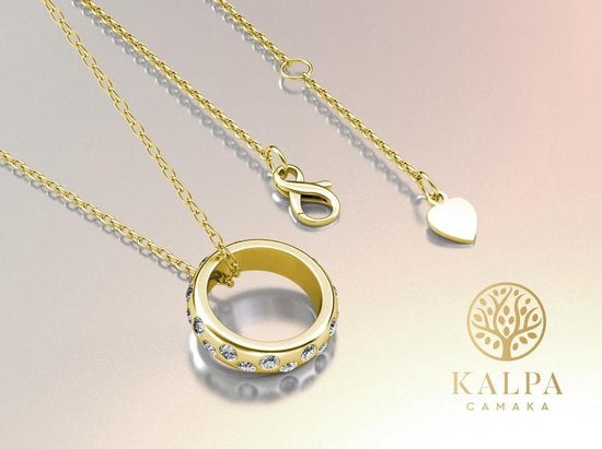 Yolora Ladies Necklace with Pendant - Kalpa Camaka Crystals - Gold Colour - 18K Yellow Gold Plated - Women's Necklace Gold - Jewellery - Necklace - Luxury Gift Box - Gift Box - Exclusive Gift Box - Beautiful Gift Packaging