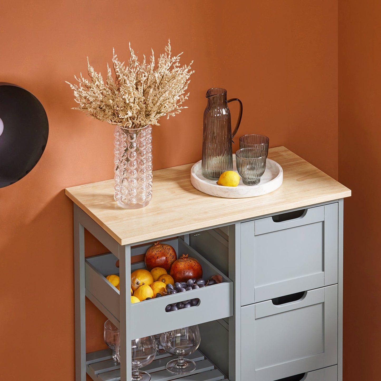 Chariot de cuisine avec 3 grands tiroirs SoBuy, 68x85x38 cm, Gris