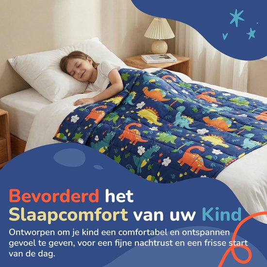 Vonia Couverture lestée Enfant 3,2 kg - Couverture lestée - 104 x 152 cm - Coton - Dino