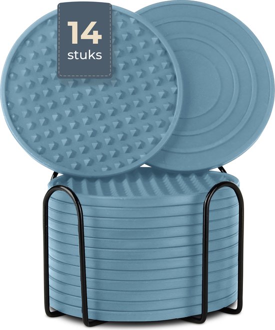 Castagnola Sous-verres en silicone - Sous-verres pour verres - Sous-verres design avec support - Set de sous-verres - Antidérapant - Lot de 14 - Vert