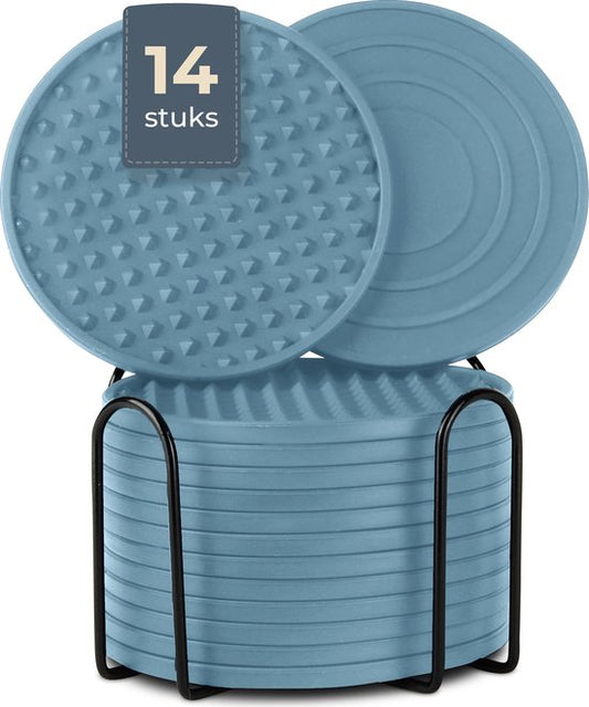 Castagnola Sous-verres en silicone - Sous-verres pour verres - Sous-verres design avec support - Set de sous-verres - Antidérapant - Lot de 14 - Vert