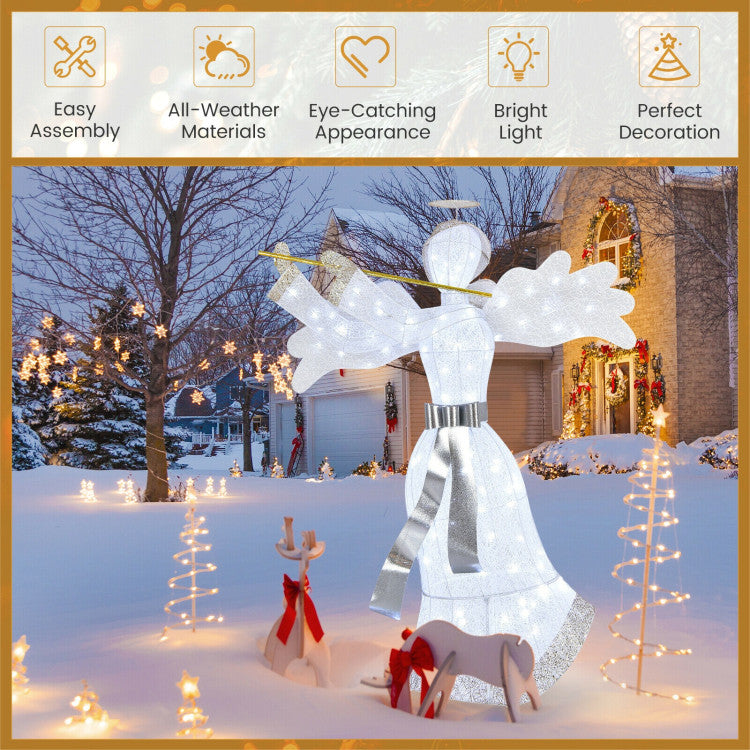 Ange illuminé Décoration de Noël - 150 cm de haut - Blanc et or - 100 LED - Pour l'intérieur et l'extérieur