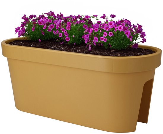 Pot de fleurs Pro Garden pour balcon - jaune ocre - 60 x 25 cm - ovale - plastique - Balustrade/clôture/pots suspendus