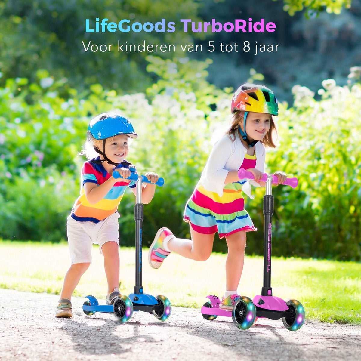 LifeGoods Scooter enfant TurboRide - Étape 5-8 ans - 3 roues lumineuses - Garçons/Filles - Rose