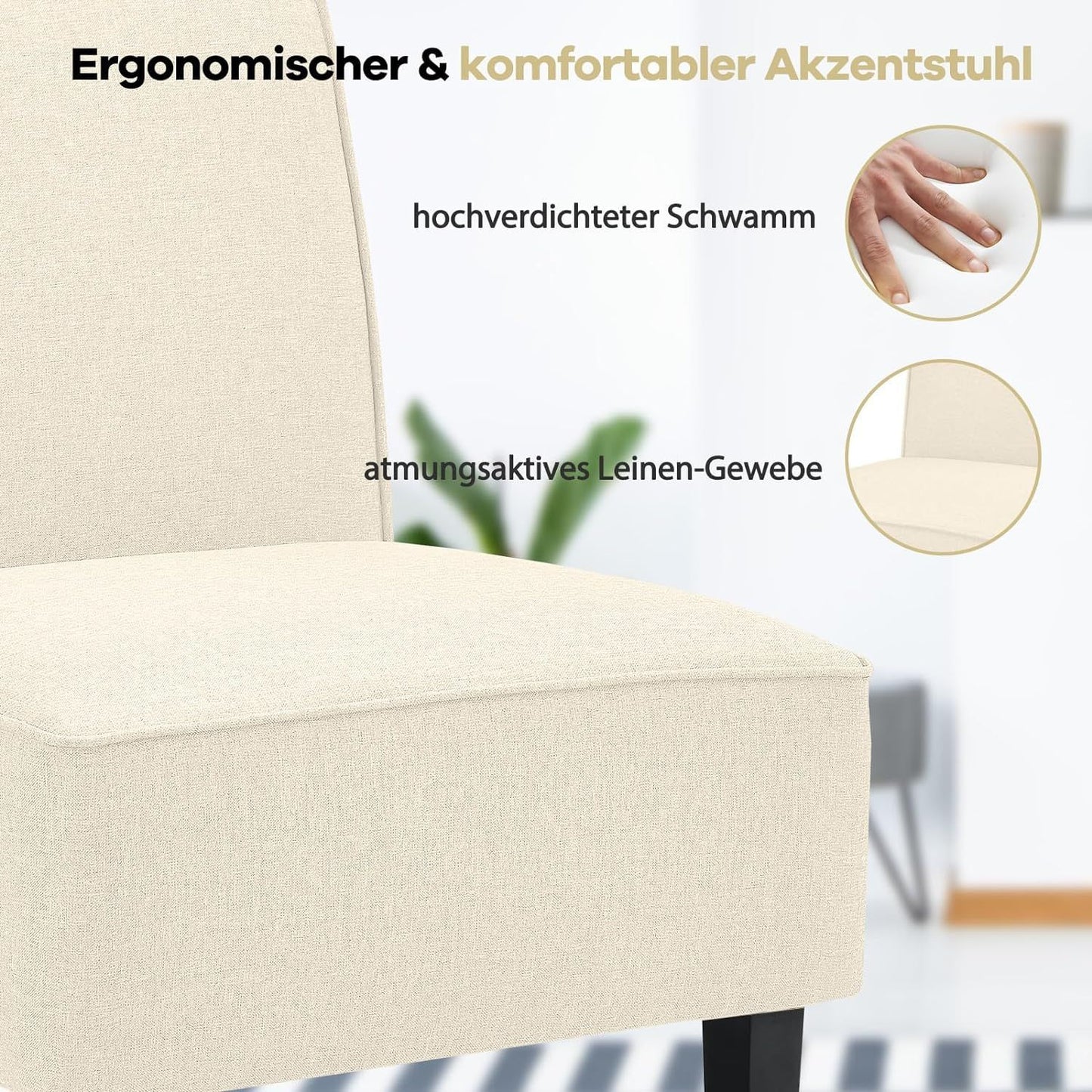 Chaise de salon rembourrée, chaise de salle à manger avec dossier et pieds en bois, 73x61x80 cm