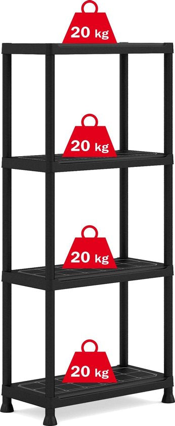 Keter Stellingkast Plus 60/4 - Étagère de rangement à 4 tablettes - 60 x 30 x 135 cm - Noir