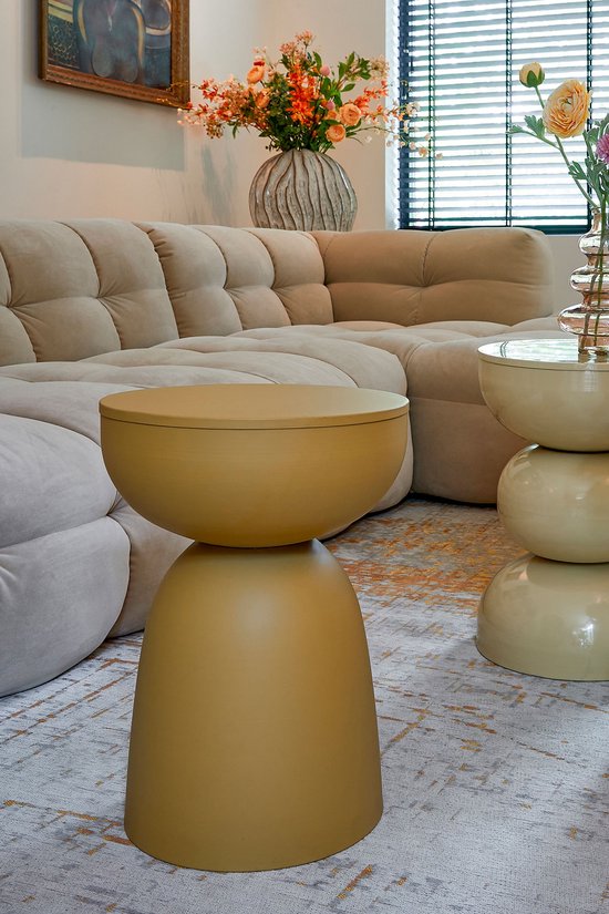 Table d'appoint Mica Decorations Elliot - Table d'appoint ronde H45 x Ø32 cm - Petite table d'appoint pour le salon ou la chambre - Idéale comme table pour plantes - Fer avec revêtement par poudrage - Jaune ocre