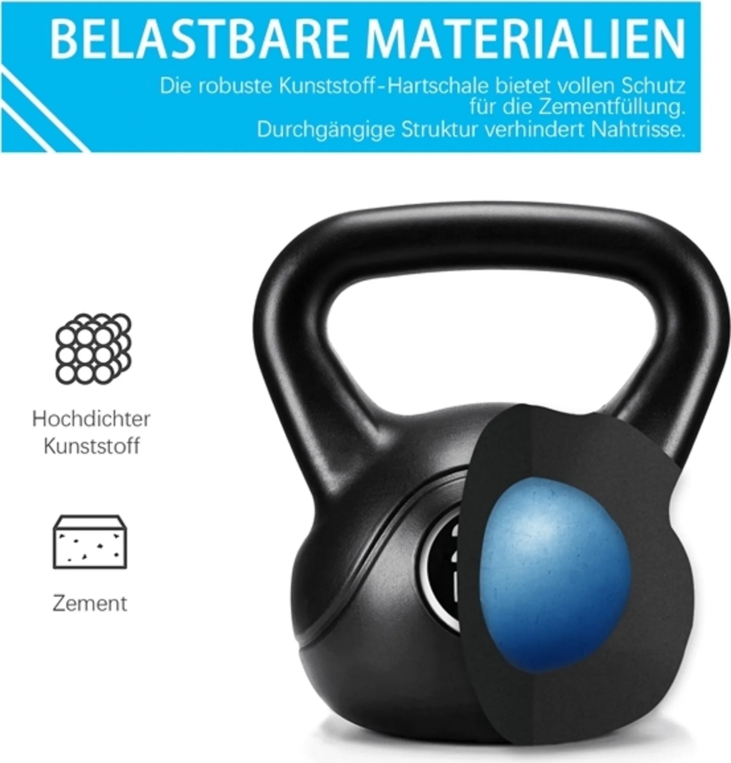 Yaheetech Kettlebell 20 kg - 27.5 x 26.5 x 34 cm - Poignée ergonomique, boîtier en plastique anti-rayures et remplissage en ciment - Pour la musculation et la gym à domicile - Plastique noir et béton