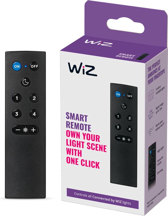 WiZ Remote Control - Contrôlez votre éclairage intelligent facilement sans application - Fonctionne avec des piles