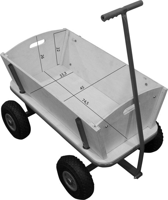 Sunny Billy Beach Wagon Chariot Rouge - Bois brut - Chariot avec pneus gonflables - 94x61x97cm