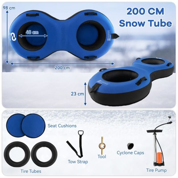 Coast 2-Seater Snow Sleigh - 200 cm - Avec cordon de serrage - Bleu