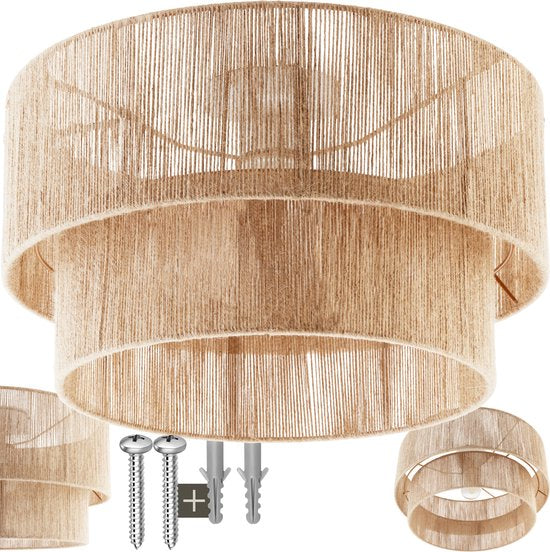 tectake® Plafonnier style Boho- Lampe pendante avec abat-jour en jute - 40W