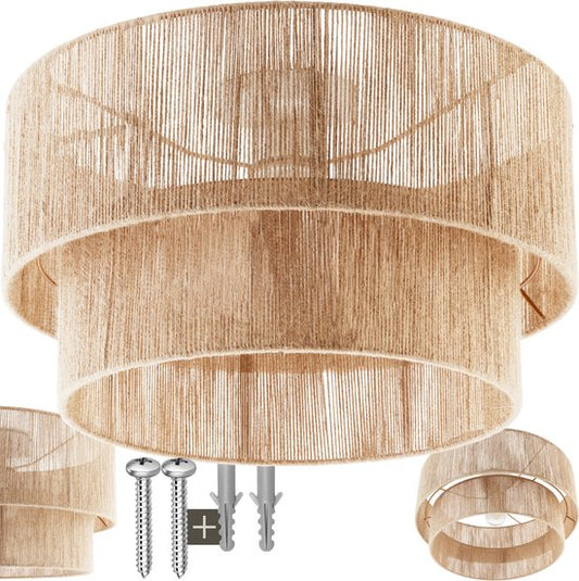 tectake® Plafonnier style Boho- Lampe pendante avec abat-jour en jute - 40W