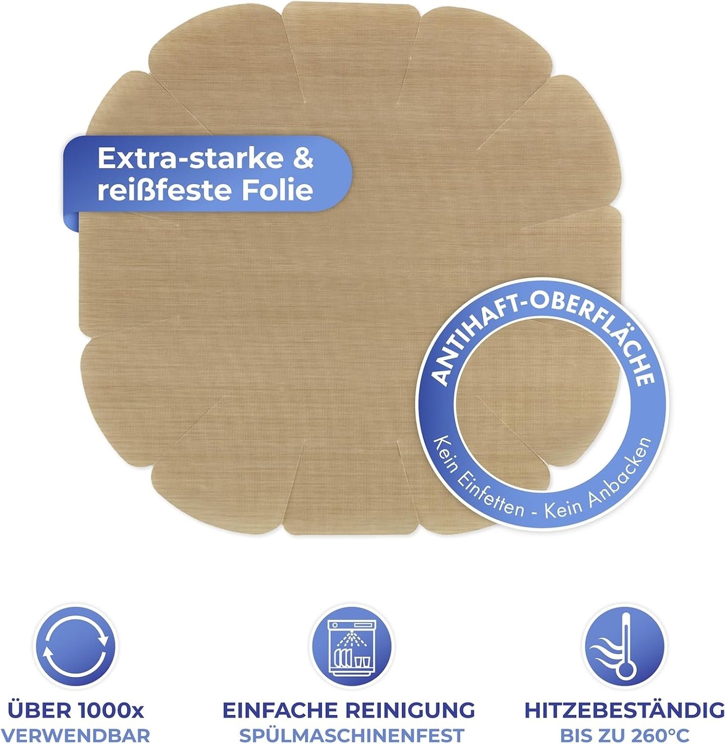 Papier d'aluminium réutilisable antiadhésif WENKO - 40 x 35 cm - Jusqu'à Ø 26 cm - Résistant à la chaleur jusqu'à 260 °C