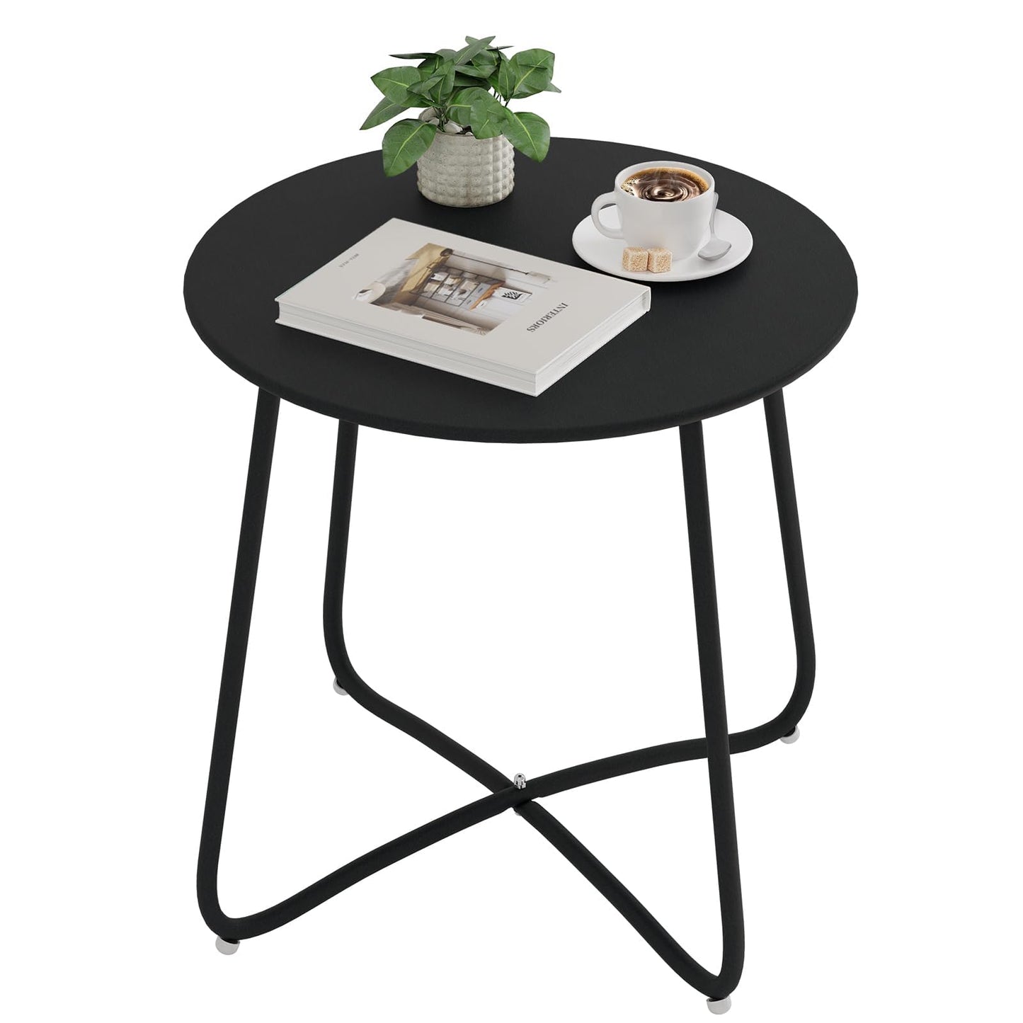 Table d'appoint ronde eSituro - table de balcon et de jardin en métal - noire - diamètre 45 cm, hauteur 45 cm