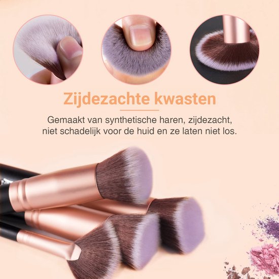 Bestope Set de pinceaux de maquillage avec Beauty blenders 16 pièces - Set de pinceaux - Nettoyeur de pinceaux - Pinceaux - Rose Gold