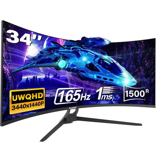 Écran de jeu incurvé Gawfolk 34 pouces 3440 × 1440 – 165 Hz – 1500R – 1 ms – HDR10 – VESA