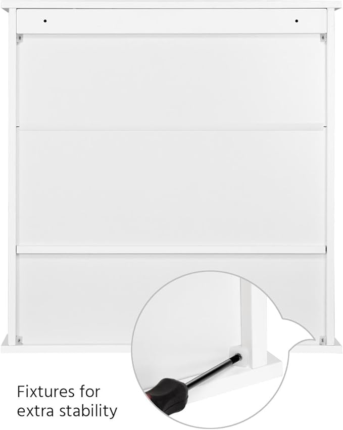 Armoire de salle de bains Yaheetech avec 2 portes miroir et compartiment de rangement ouvert - Blanc