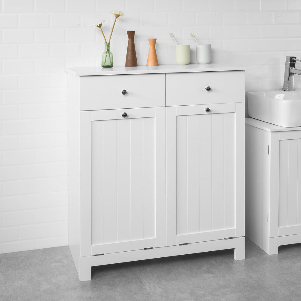 Meuble de salle de bain, SoBuy BZR33-W, Pour 2 paniers à linge, Avec 2 tiroirs, 78x90x38 cm, Blanc