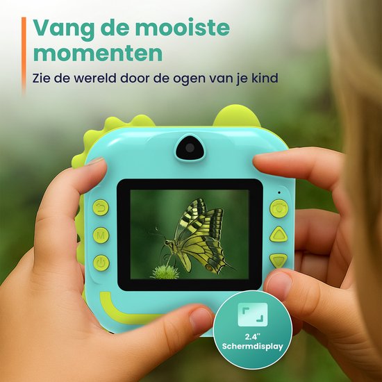 ODESSEY Caméra pour enfants avec imprimante - Full HD - Caméra Selfie - Carte SD 32GB - Photo - Vidéo - Jeux - Caméra numérique pour enfants - Caméra photo pour enfants - Dino
