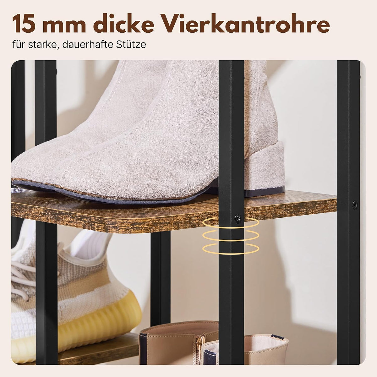 Yaheetech : étagère à chaussures étroite à 10 niveaux - 26,5 x 30 x 162 cm - Avec crochets - Bois et métal vintage - Marron rustique