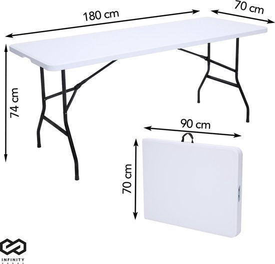 Infinity Goods Table pliante - Table pliante - 180 x 70 x 74 cm - Table de camping - Table de jardin - Portable - Blanc