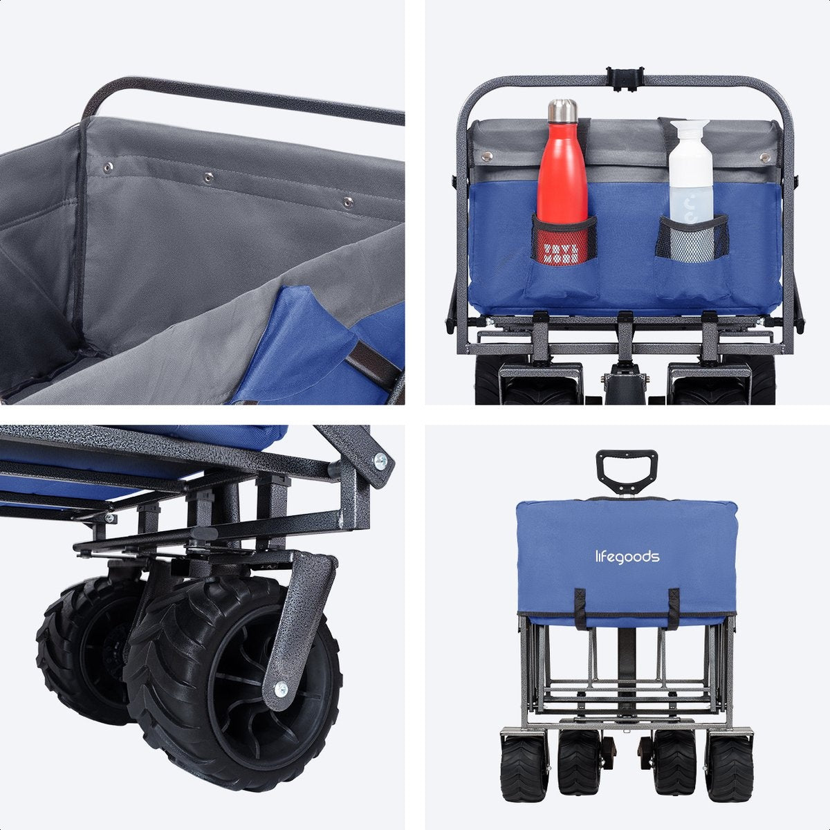 LifeGoods Wagon - pliable - jusqu'à 80KG - 94L - polyester lavable - 98x45cm - bleu/gris