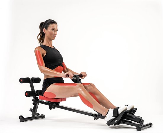 Kendox RowShaper - Rameur pour la maison - Appareil de fitness pour cardio et musculation - Rameur de fitness avec écran LCD pour l'entraînement à domicile - Chargement jusqu'à 120 kg