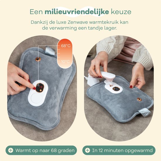 Bouillotte électrique Zenwave avec housse - Écran numérique - Bouillotte et bouillotte à eau avec chauffe-mains - Coussin chauffant rechargeable - Ceinture chauffante pour les règles - Durable et sans fil - Camping et plein air - Bouillotte grise