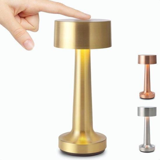 Goliving Lampe à poser Rechargeable - Sans fil et dimmable - Lampe tactile moderne - Lampe de nuit pour chambre à coucher - 21 cm - Or
