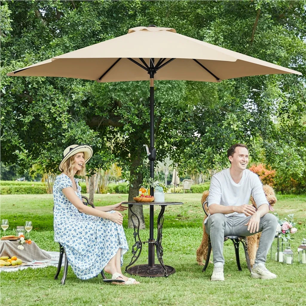 Parasol de jardin Yaheetech avec fonction d'inclinaison et contrepoids - Marron clair - Ø 269 x 241 cm
