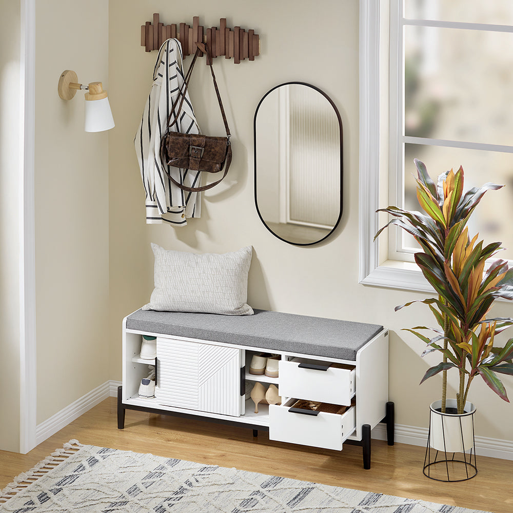 SoBuy FSR187-W Banc de rangement et banc à chaussures avec coussin rembourré, 110x35x51 cm, blanc