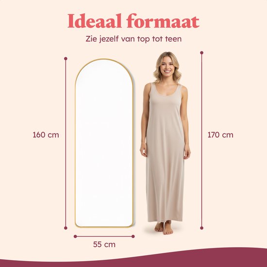 Fraay Pass Mirror 160x55cm - Standing & Hanging - Minimalist Wall Mirror - Standing Mirror - Brushed Gold