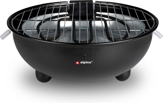Barbecue Électrique - Alpina - Barbecue de Table - Sans Fumée - Barbecue Intérieur - 1250W - Ø 30 cm - Noir