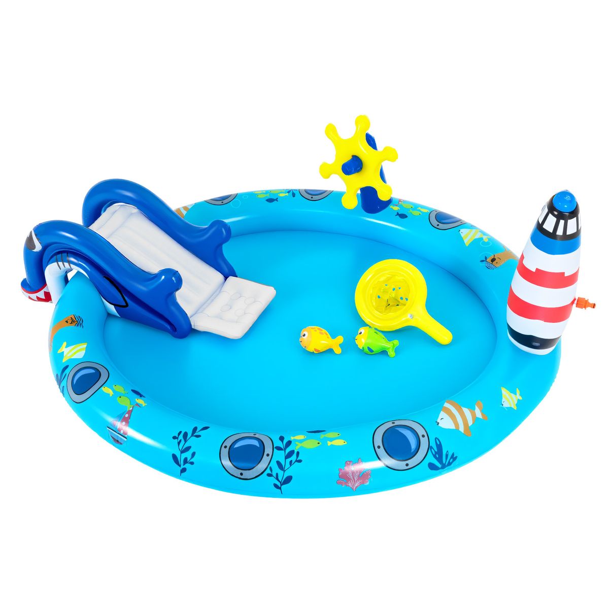 Piscine gonflable pour enfants Coast - Espace de jeux aquatiques sur le thème de la mer - Toboggan en forme de requin et jet d'eau - Multicolore 188 x 153 x 63 cm