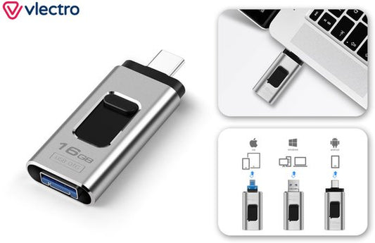 Vlectro - Clé USB 4-en-1 pour smartphone, tablette et ordinateur portable - 64 Go