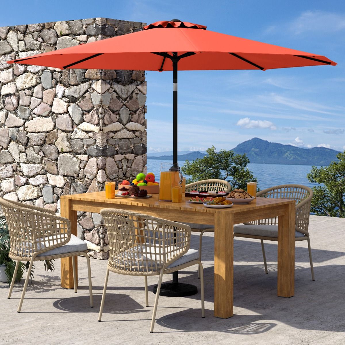 Coast 303x253 cm Parasol de Terrasse Orange - Parasol inclinable avec manivelle et 8 balanciers pour jardin, terrasse et piscine