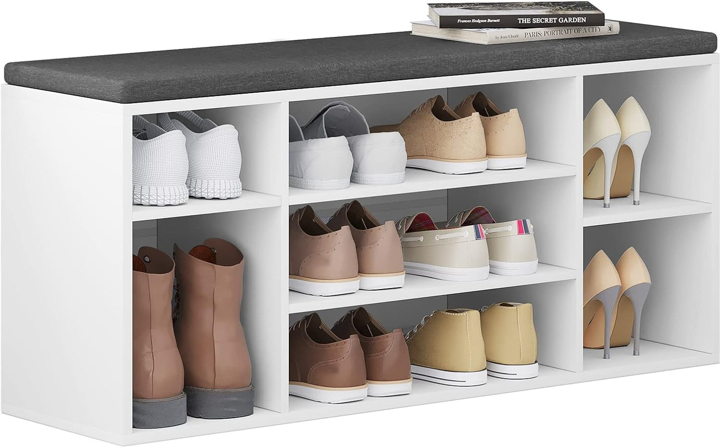 Banc à chaussures WOLTU blanc - 7 compartiments - 103,5 x 48 x 30 cm