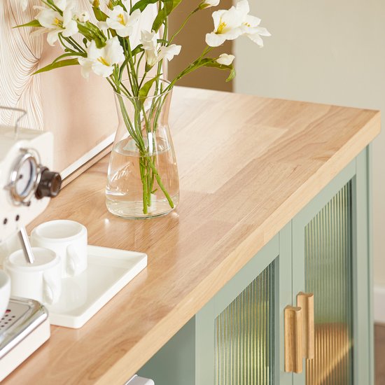 SoBuy FSB81-GR Meuble de cuisine - Meuble buffet vert avec tiroirs et portes en verre