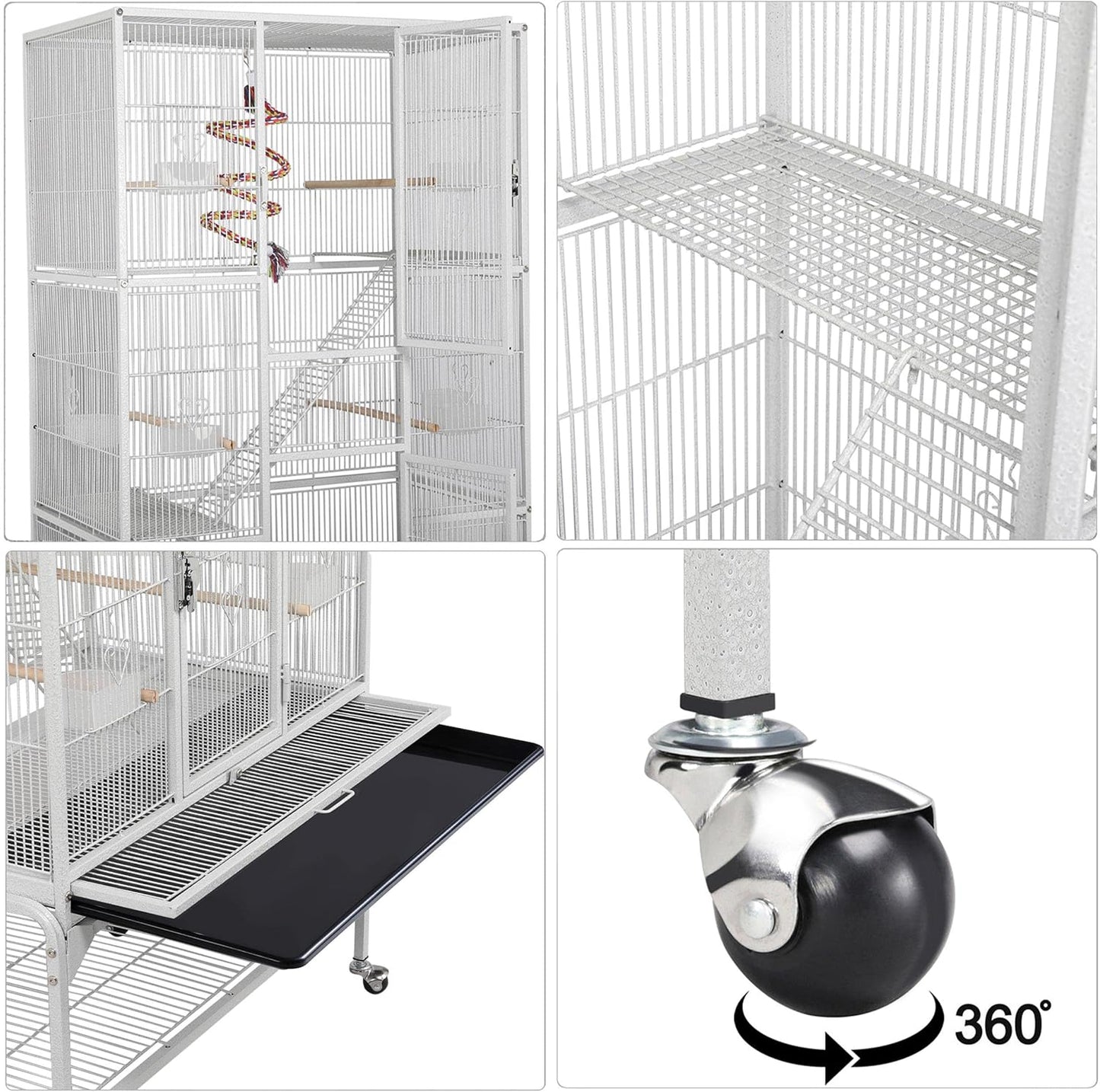 Yaheetech 175 cm Cage à oiseaux extra large avec support amovible pour perroquets de taille moyenne, perruches, perruches faucons, conures, inséparables, perruches à gazon et pinson - Blanc