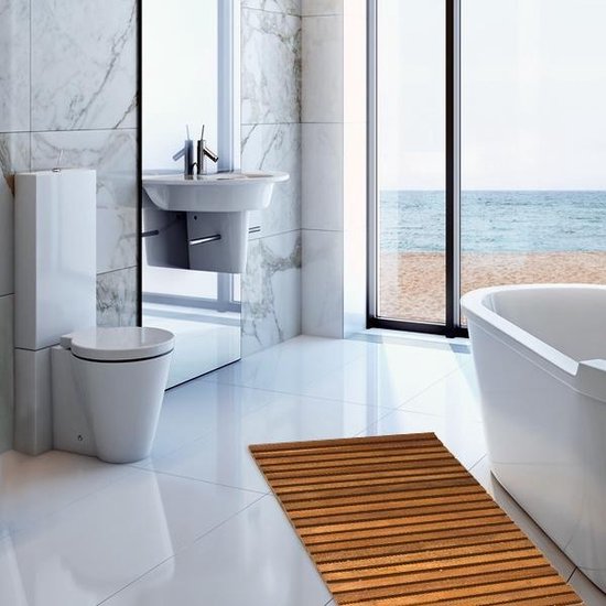 Tapis de bain - Bois d'acacia antidérapant Motif rayé 76x50cm - Certifié FSC