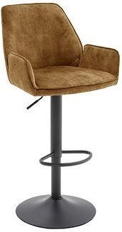 Tabouret de bar Ottawa avec accoudoirs - 2 pièces - base en métal noir - tissu velours vintage - hauteur d'assise réglable 63-84 cm - 52x91x51 cm