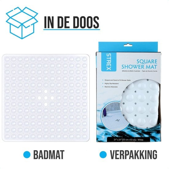 Strex Tapis de bain / Tapis antidérapant Douche - 53x53CM - Avec ventouses - Tapis de douche antidérapant pour la douche - Tapis de salle de bain