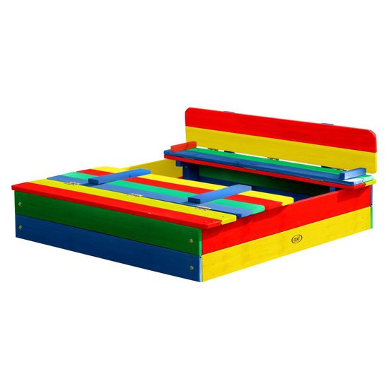 Bac à sable en bois AXI Ella aux couleurs de l'arc-en-ciel - Avec bancs et couvercle - Bois FSC - 100 x 95 x 20 cm - Bac à sable pour enfants