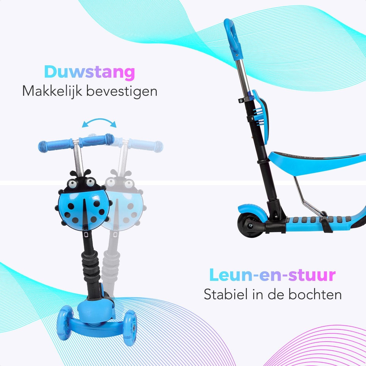 LifeGoods MultiRider - Scooter pour enfants avec barre de poussée - 3 -8 ans - Garçons/Filles - 3 roues lumineuses - Bleu